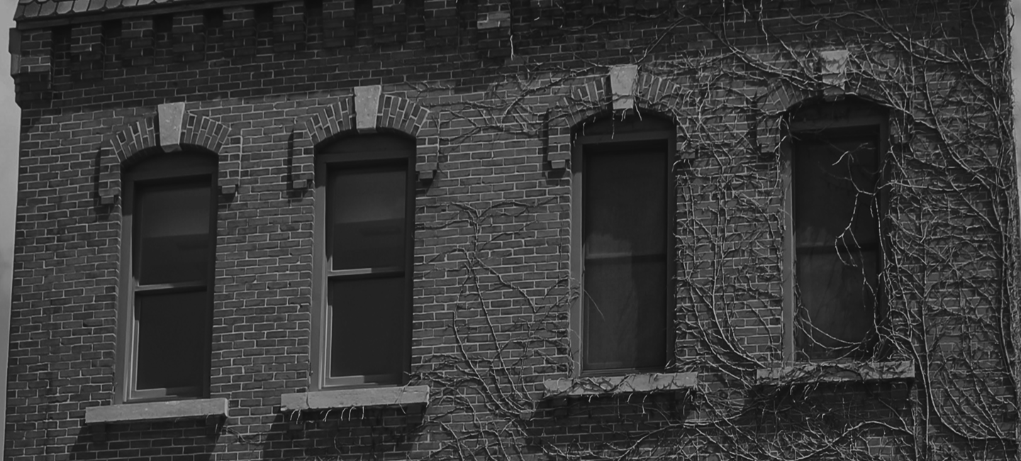 black and white photo of the exterior of inspire at the grainery